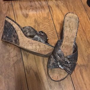 Sparkly leopard wedge sandals